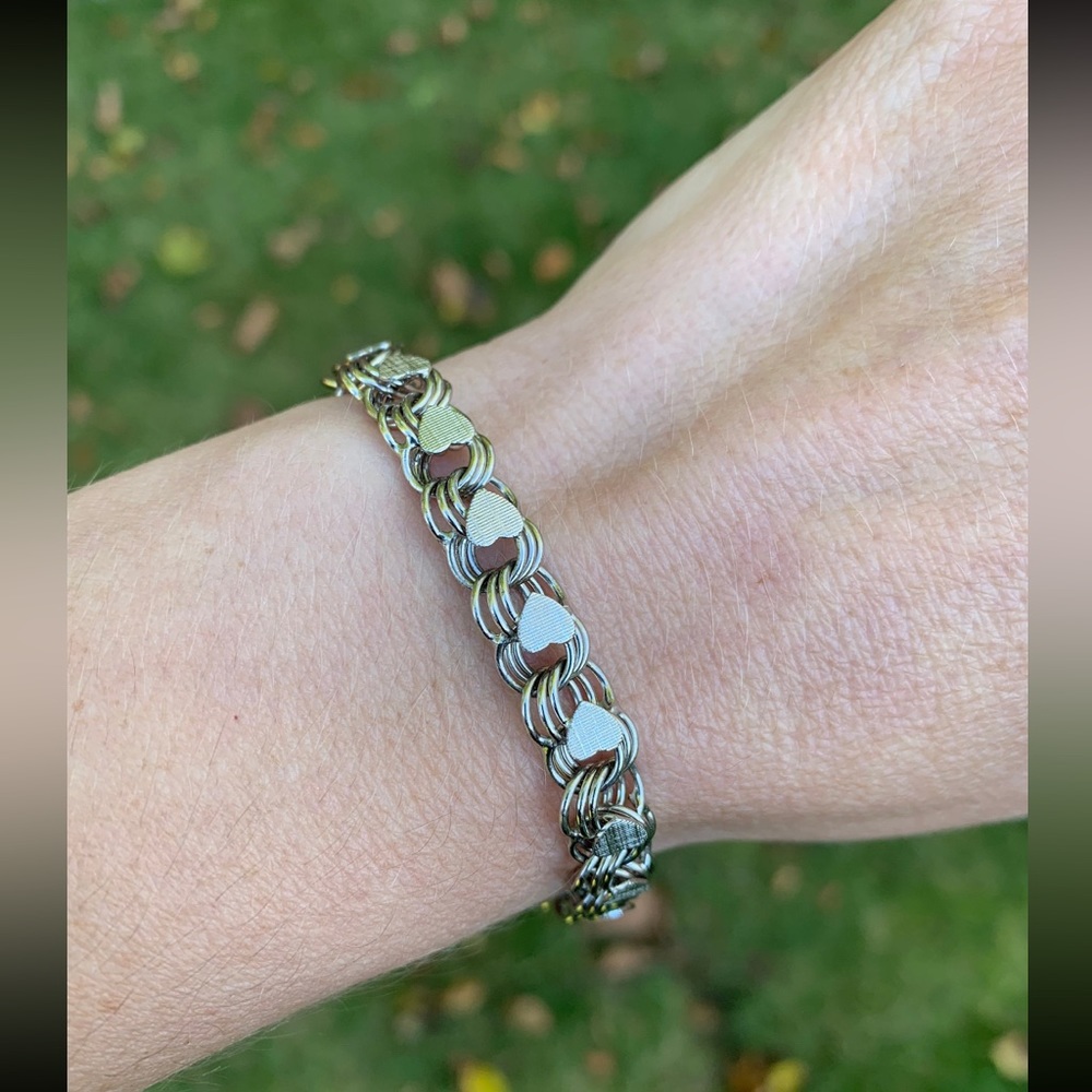 Mid Century Vintage Bracelet sterling hearts charm